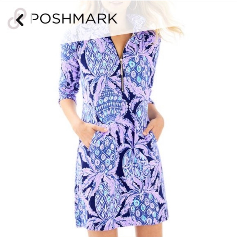 Lilly Pulitzer Popover Dress Purple Pineapple Size Small